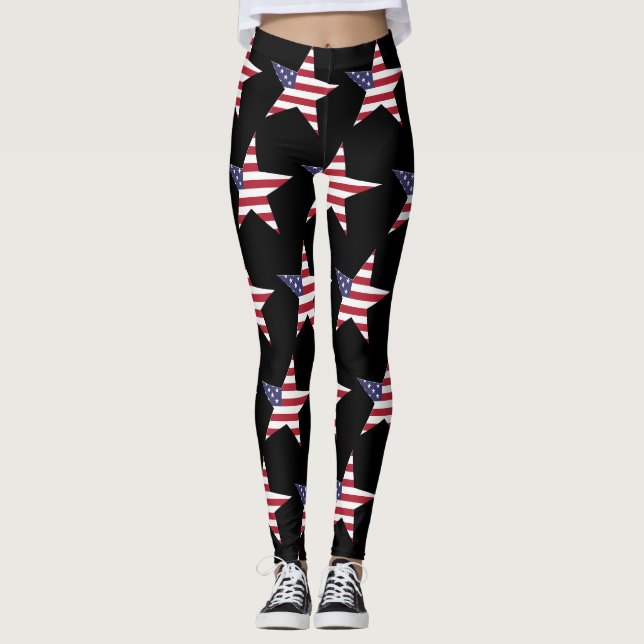Leggings USA Star Motif avec étoiles et rayures Patriotique (Devant)