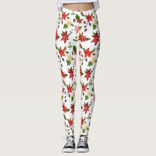 Leggings Vacances Poinsettia Rouge Floral Motif de Noël
