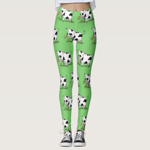 Leggings Vache mignonne en vert dessin animé sur le terrain
