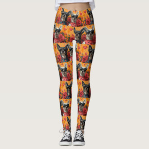 Leggings Vaches australiennes avec roses au cœur pour la Sa