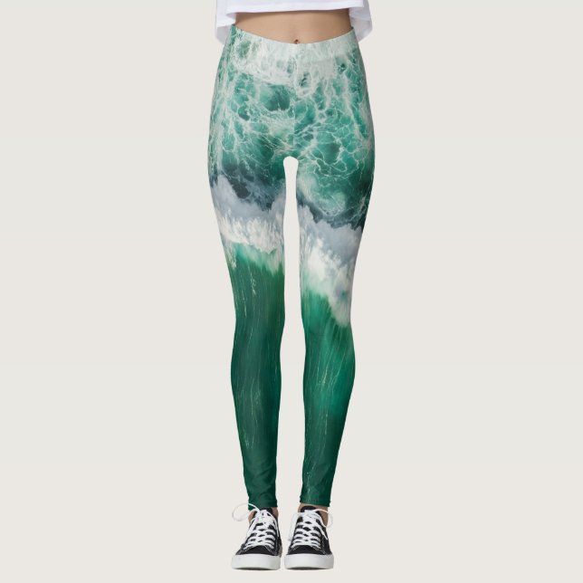 Leggings Vague aérienne turquoise : tir de drone (Devant)
