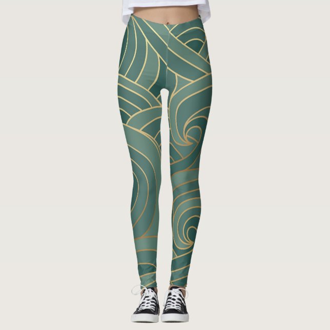 Leggings Vague d'or : Traditionnel luxe oriental (Devant)