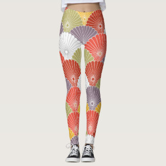 Leggings Vague florale japonaise : Vintage colorée