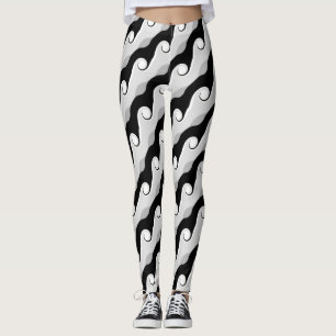 Leggings Vagues abstraites noires et gris clair