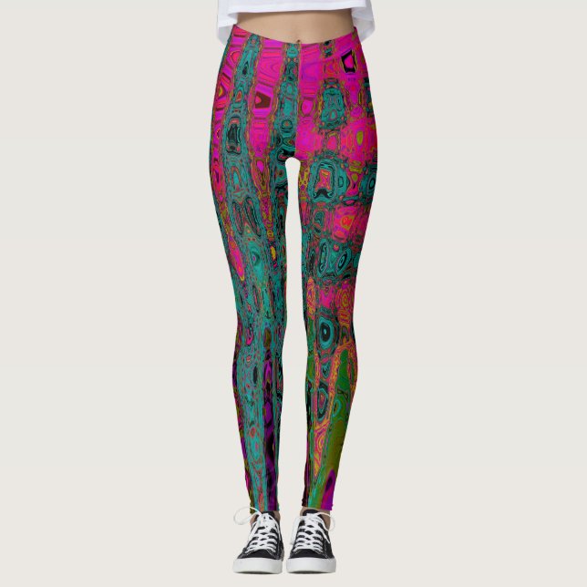 Leggings Vagues atomiques Abstraites Turquoise Trippy (Devant)
