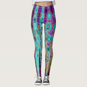 Leggings Vagues Atomiques Rétro Abstraites Groovy Bleu Aqua
