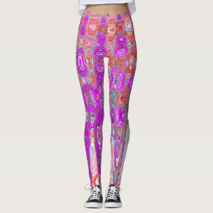 Leggings Vagues atomiques rétro abstraites violettes et ora
