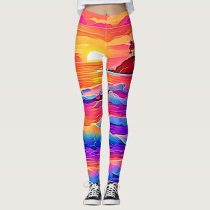 Leggings Vagues au coucher du soleil : rêve côtier vif