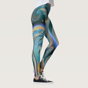 Leggings Vagues bleues et or
