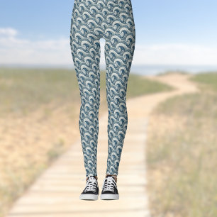 Leggings Vagues de plage polynésiennes et fleurs motif ethn