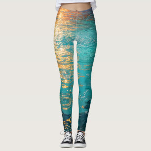 Leggings Vagues d'eau abstraites avec lumière dorée du sole