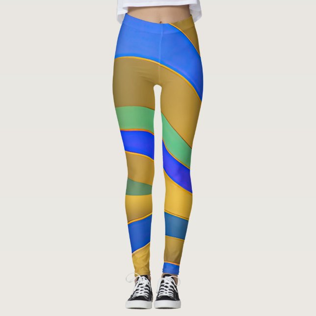 Leggings Vagues fracturées du paysage marin Abstrait 25 (Devant)