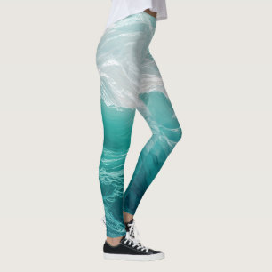Leggings Vagues océaniques sarcelle abstraites 