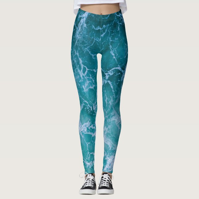 Leggings Vagues profondes de l'océan bleu (Devant)