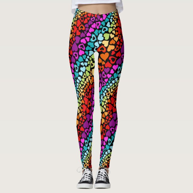 Leggings Valentine coulant des coeurs d'amour d'arc-en-ciel (Devant)