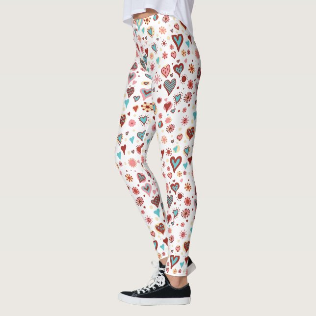 Leggings Valentines Coeurs Motif bleu rose rouge (Gauche)