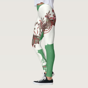 Leggings Veille de Noël vintage, Père Noël rétro dans son t