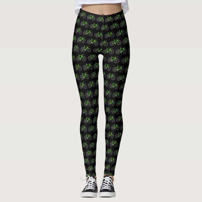 Leggings Vélos vert néon en noir (Devant)