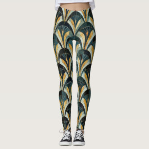 Leggings Ventilateur Art déco émeraude doré