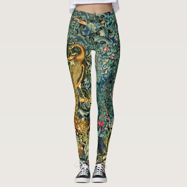 LEGGINGS VERDURE, ANIMAUX FORESTIERS, PEACOCK EN VERT FLORA (Devant)