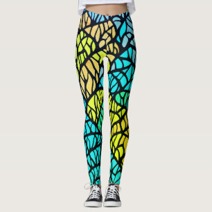Leggings Verre coloré abstrait bleu jaune noir Lignes 