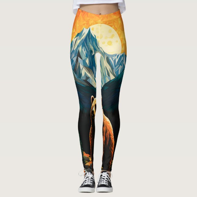 Leggings Verre tendu Faune Montagne Ours couché de soleil (Devant)