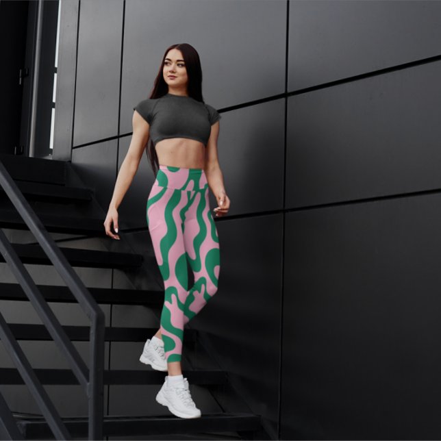 Leggings Vert amusant et rose abstrait élégant noir (Créateur téléchargé)