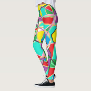 Leggings Vert Citron, Rouge, Bleu Rayé Gribouillis Abstrait