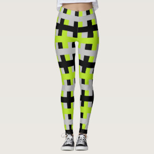 Leggings Vert de chaux Abstrait, argenté et noir
