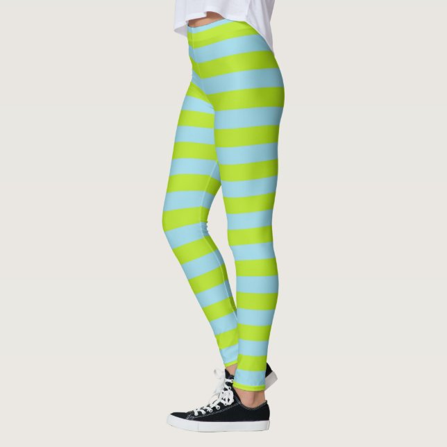 Leggings Vert de chaux et rayures bleues en pastel (Gauche)
