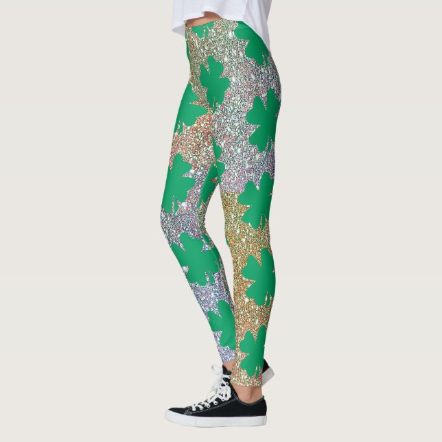Leggings Vert de la Saint-Patrick Or Paillettes Trèfle Feui (Gauche)