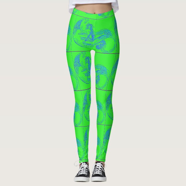 Leggings vert de sirènes à vagues (Devant)