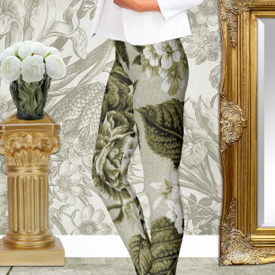 Leggings Vert olive Toile floral vintage No.1