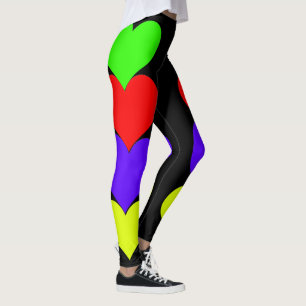Leggings Vert Rouge pourpre Coeurs jaunes Jambes noires