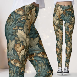 Leggings Vert sauge vintage Art nouveau feuille botanique