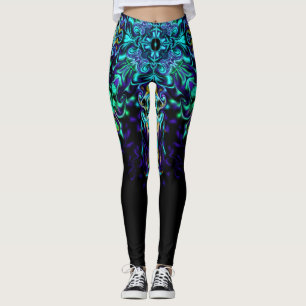 Leggings Vert Turquoise Psychédélique Bohème Mandala