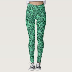 Leggings vert turquoise, rose, floral, vert, turquoise,