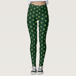 Leggings Vert vacances moderne feuille or blanc flocons de 