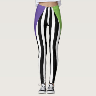 Leggings Vert violet noir et blanc rayures lunaires