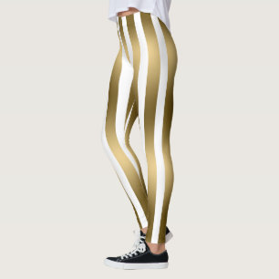 Leggings Verticaux Or Et Blanc À La Mode