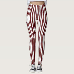 Leggings verticaux rayés marron et blanc