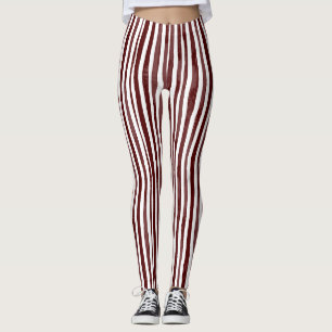 Leggings verticaux rayés marron et blanc