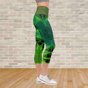 Leggings verts de fleurs de Kaleidoscope en mosaïq