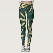 leggings verts feuille dorés