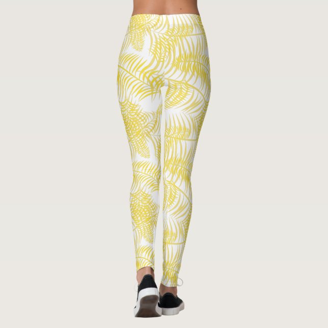 Leggings Vibes de plage Tropical Print Jaune Blanc (Dos)