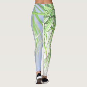 Leggings Vibes d'été Palm Tree Feuilles Pale Green Pastel