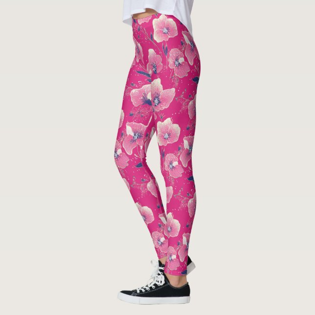 Leggings Vibrant Floral Pattern in Pink, White & Royal B    (Gauche)