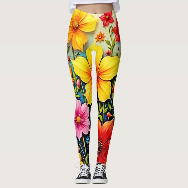 Leggings Vibrant Flowers: Garden of Joy Art (Devant)