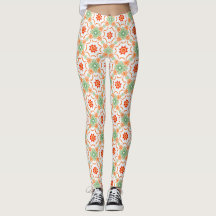 Vibrant Green & Terracotta Floral Diamond Pattern 