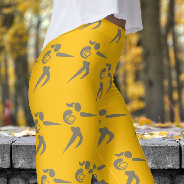 Leggings Vibrant Jaune Orange femmes Motif de rugby (Womens Rugby on Yellow Orange Leggings)